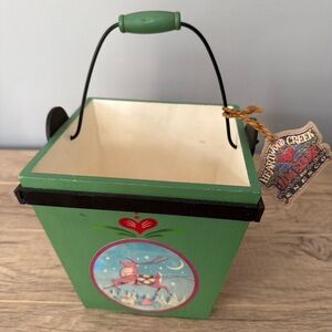 Vintage Christmas 2003 JIM SHORE Handmade Heartwood Creek wood basket deer quilt